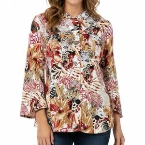 Christopher & Banks Floral Boho Button Down Blouse